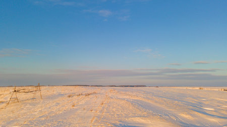 snow-covered winter fields in the cold in the sun.の写真素材