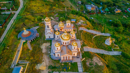 flying over an Orthodox church.の写真素材