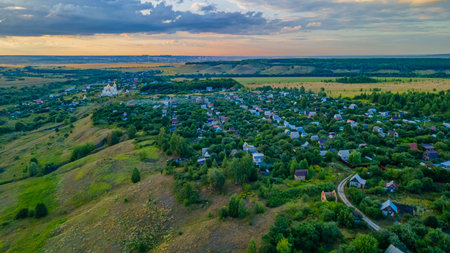 aerial photo of the village in the summer.
