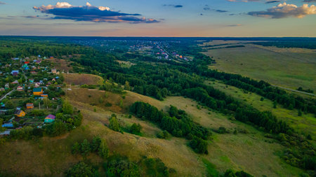 aerial photo of the village in the summer.