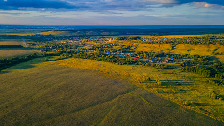aerial photo of the village in the summer.