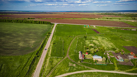 aerial photo of the village in the summer.