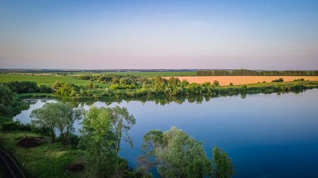 Aerial photography of the lake in the wild.の写真素材