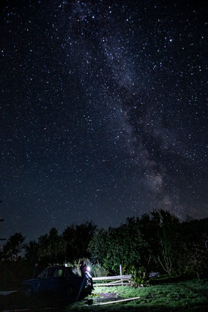 milky way in the countryside at night.