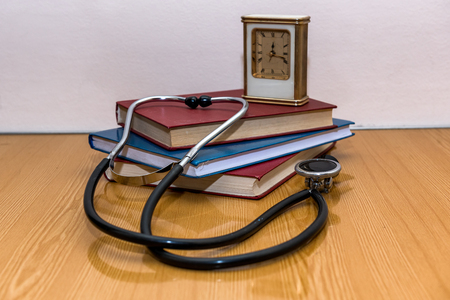 Table of a Medical Student with Stethoscope and Booksの写真素材