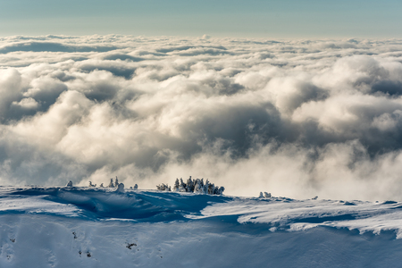 Landscape panorama of snowy mountains at Kopaonik, Serbiaの写真素材