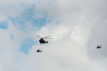 NIS, SERBIA - May 10, 2019: Air Parade Meeting in Nis, Serbia - Helicopters Flying in formation of threeのeditorial素材