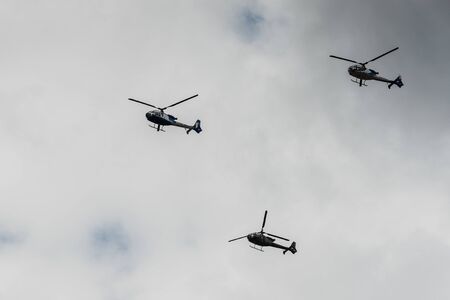 NIS, SERBIA - May 10, 2019: Air Parade Meeting in Nis, Serbia - Helicopters Flying in formation of threeのeditorial素材
