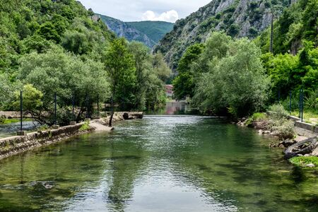 Treska river in the western part of North Macedonia, a right tributary to Vardar, just below Matka Canyon and Dam -well known for kayak competitionsの写真素材