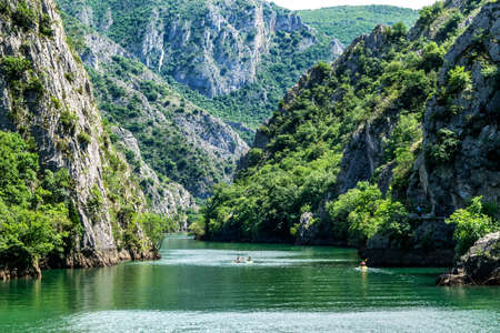 Matka Lake, North Macedonia - June 10, 2017. Matka Canyon - west of Skopje, one of the most popular tourist weekend outdoor destinations in Macedonia and home to several medieval monasteriesのeditorial素材