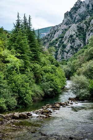 Treska river in the western part of North Macedonia, a right tributary to Vardar, just below Matka Canyon and Dam -well known for kayak competitionsの写真素材