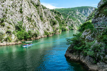 Matka Lake, North Macedonia - June 10, 2017. Matka Canyon - west of Skopje, one of the most popular tourist weekend outdoor destinations in Macedonia and home to several medieval monasteriesのeditorial素材