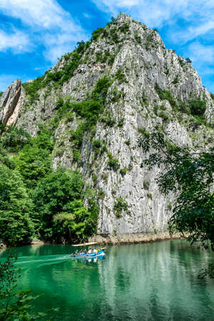 Matka Lake, North Macedonia - June 10, 2017. Matka Canyon - west of Skopje, one of the most popular tourist weekend outdoor destinations in Macedonia and home to several medieval monasteriesのeditorial素材