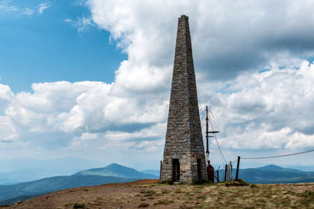 Stone pyramid monument on the highest peak of Kopaonik Pancic's peak Serbiaの写真素材