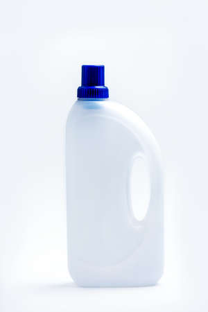 White Detergent plastic bottle with chemical cleaning product isolated on white background.の写真素材