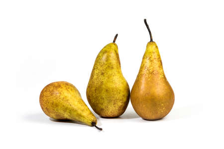 Fresh juicy yellow-green pears fruit isolated on the white backgroundの写真素材