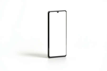 Black modern smartphone mockup. Mobile smart phone technology front blank screen studio shot isolated on over white background with clipping paths for Phone and for Screenの写真素材