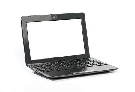 Small ten inch Laptop  isolated on white background - Side view with clipping paths for Laptop and Screenの写真素材