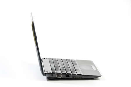 Small ten inch Laptop  isolated on white background - Side viewの写真素材