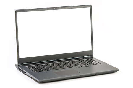 Large open Laptop  isolated on white background - Side view with clipping paths for Laptop and Screenの写真素材