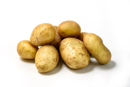 Whole potato vegetables on white background. Isolated potatosの写真素材