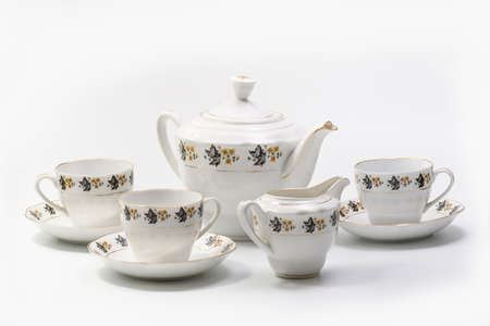 Luxury Vintage Porcelain coffe or tea set - tableware on white backgroundの写真素材