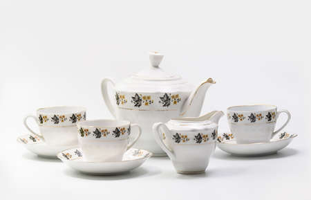 Luxury Vintage Porcelain coffe or tea set - tableware on white backgroundの写真素材