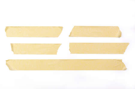 Adhesive tape pieces in line on white background, with cliping pathの写真素材