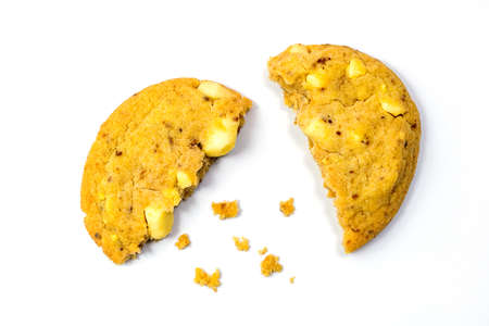 Lemon cookie with white chocolate on white background, Top Viewの写真素材