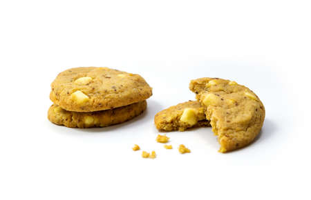 Lemon cookies with white chocolate on white backgroundの写真素材