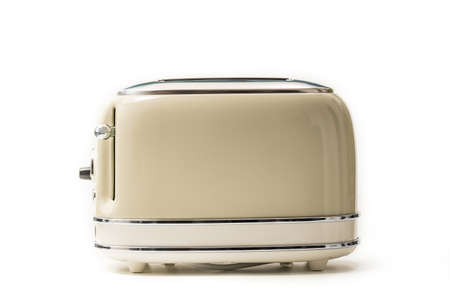 Beige Retro toaster isolated on white backgroundの写真素材