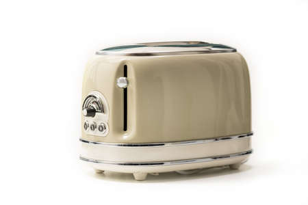 Beige Retro toaster isolated on white backgroundの写真素材