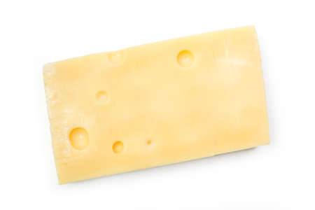 A piece of organic Emmental cheese isolated over white background, clipping path includedの写真素材