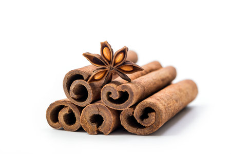 Star anise and cinnamon sticks. Spice isolated on white background, includedの写真素材