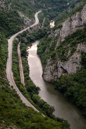 Sicevo Gorge or Sicevo Canyon Nature Park with Nishava River between Dry Mountain and Svrljig Mountains, and near City of Nisの写真素材