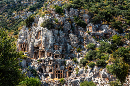 Rock-cut tombs in Myra Ancient City. The Ancient City of Myra, located in Antalyaâs Demre province.の写真素材