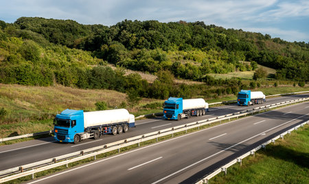 <p>Convoy or Fleet of Tank trucks on a Highway through the rural landscape</p><p><br></p>の写真素材