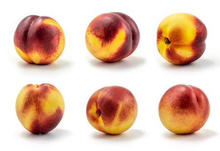 Six Peaches isolated on white, Each shot is taken separatelyの写真素材