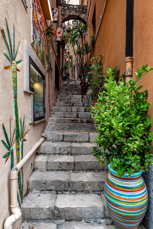 A characteristic narrow alley of Taormina, Sicily, Italy
Eastsicily, with some typical colored ceramic vasesの写真素材