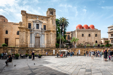 Palermo, Italy - May 18, 2023: Church of San Cataldo and the church of Santa Maria dell'Amiraglio located in Palermoのeditorial素材