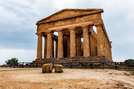 The famous Temple of Concordia in the Valley of Temples near Agrigento, Sicily, Italyの写真素材