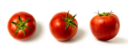 Tomato isolated on white background. Tomatoes top view, side view.の写真素材