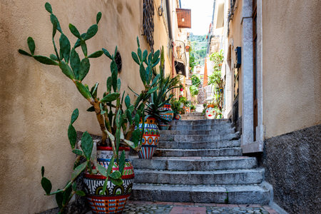 A characteristic narrow alley of Taormina, Sicily, Italy.
Eastsicily, with some typical colored ceramic vasesの写真素材