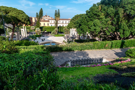 Catania, Sicily, Italy - May 22, 2023: Bellini gardens the so-called Villa Bellini a natural park in the center of Catania Sicily, Italy.のeditorial素材