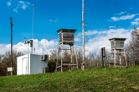 Weather station on the top of the hill in a summer Sunny day.の写真素材