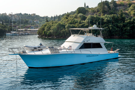 Small private yacht in a lagoon at the the seaの写真素材