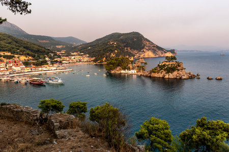 Parga, famous traditinal tropical destination vacation summer tourist attraction with the deep blue ocean of ionian sea, close to Syvota and Igoumenitsa, Epirus, Greeceの写真素材