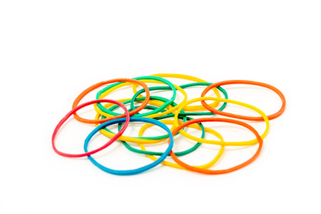 Colorful rubber bands isolated on white backgroundの写真素材