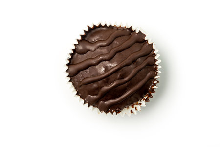 Chocolate muffin isolated on white background. Top view.の写真素材