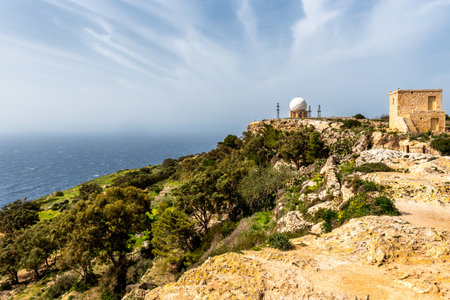 Dingli cliffs and observatory Radar il Ballun. Sunset. Maltaの写真素材
